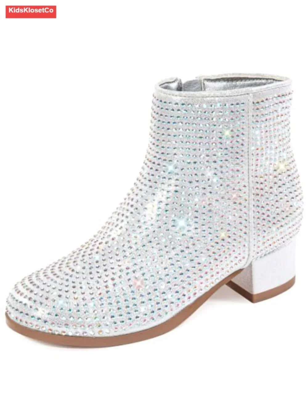 Girls Ankle Booties Low Chunky Heel Side Zipper PU Faux Leather